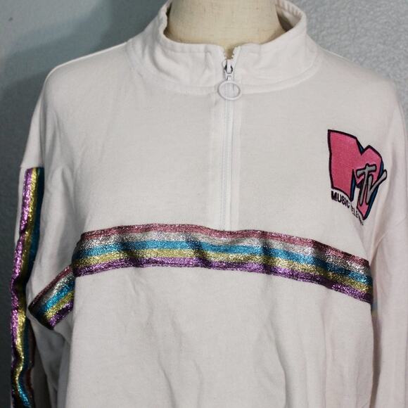 MTV Glitter Rainbow Crop 1/4 Zip Sweatshirt Size XXL - Picture 2 of 10